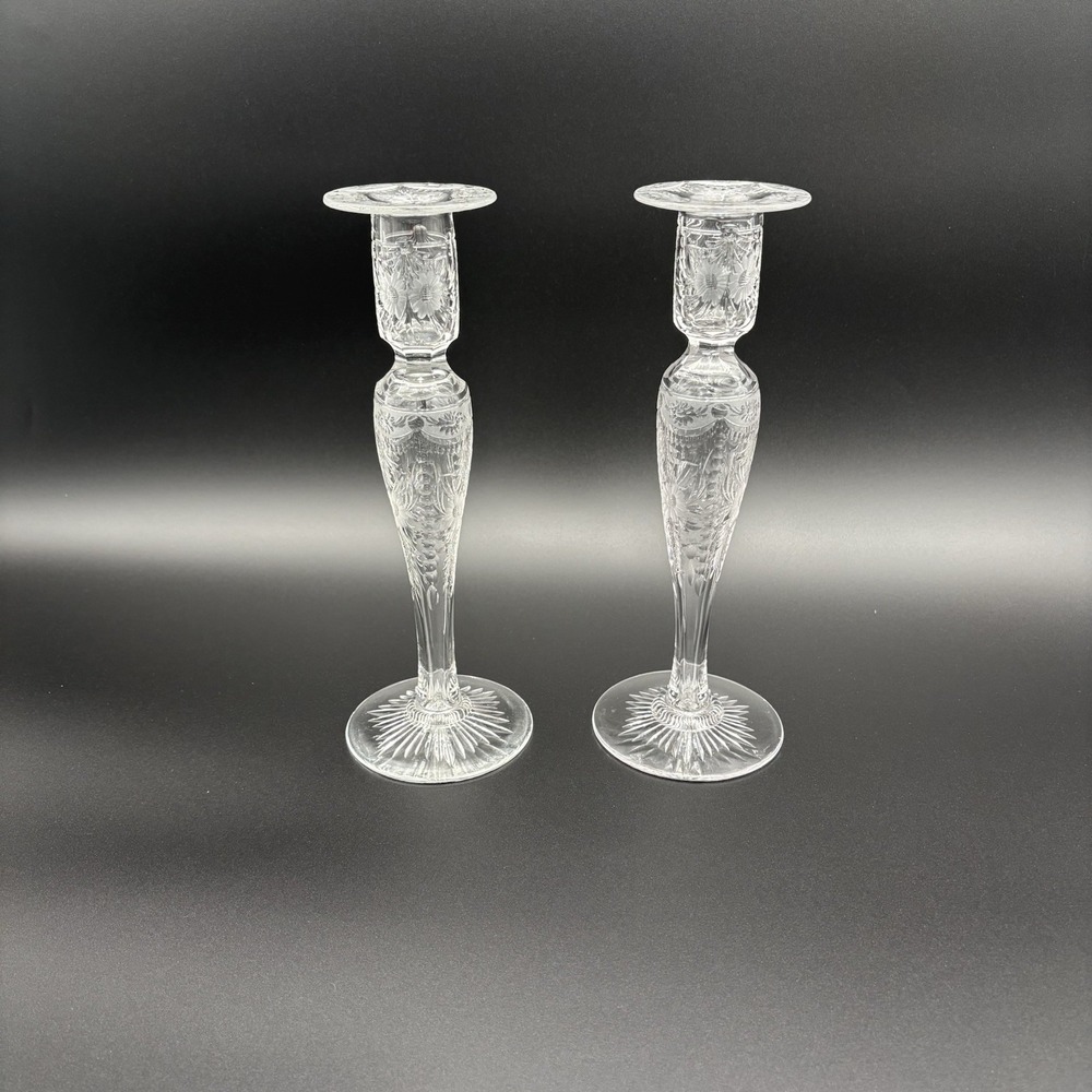 Pairpoint‎ Crystal 11" Tall Hollow Candlestick Brilliant Polish Floral Engraved